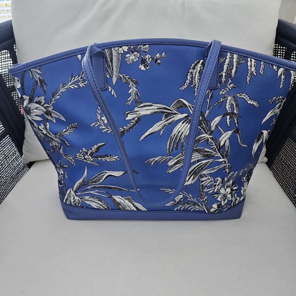 Talbots Blue Floral Saffiano Tote Bag